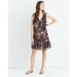 Madewell Lily Ruffle‎ Dress in Sea Floral Multi Chrysanthemum XS G6471